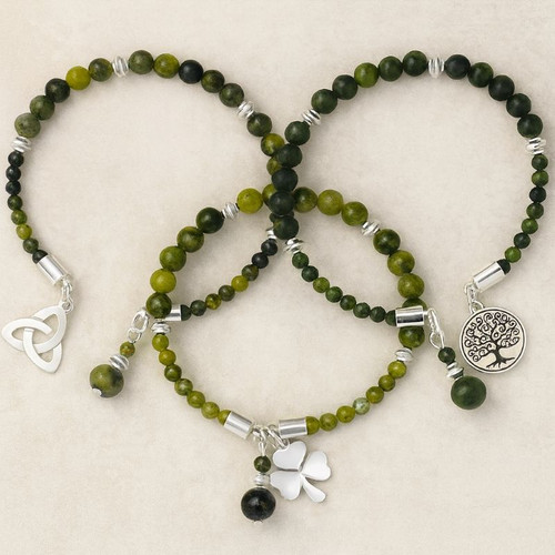 Connemara Marble Beads Bracelet with Irish-Designed Charm