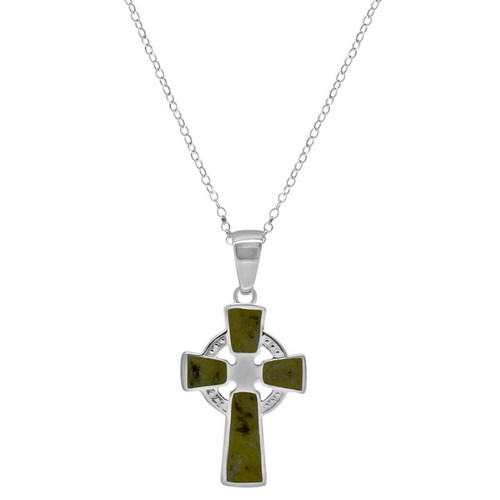 JCW-61601 Sterling Silver Connemara Marble Celtic Cross Pendant Studio ShamrockGift.com