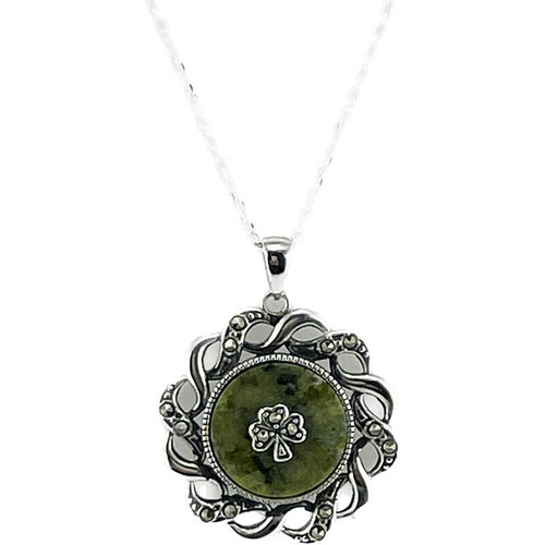 JCW-70136 Connemara Marble and Sterling Silver Shamrock Pendant ShamrockGift.com