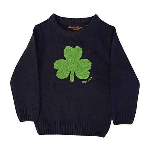 Kids Irish Navy Crew Neck Sweater with Green Shamrock T7467 ShamrockGift.com