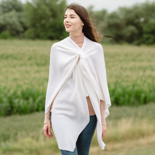 LLS105-900 White Color Lightweight Lambswool Draped Shawl ShamrockGift.com