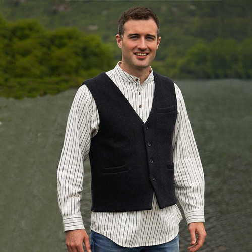 LV-ITW-BLK Black Inch Wool Tweed Vest Front view ShamrockGift.com