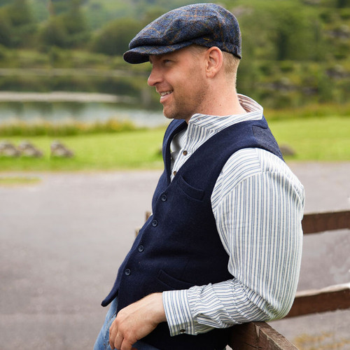 LV-ITW-NVY Irish Inch Wool Tweed Vest Side ShamrockGift.com