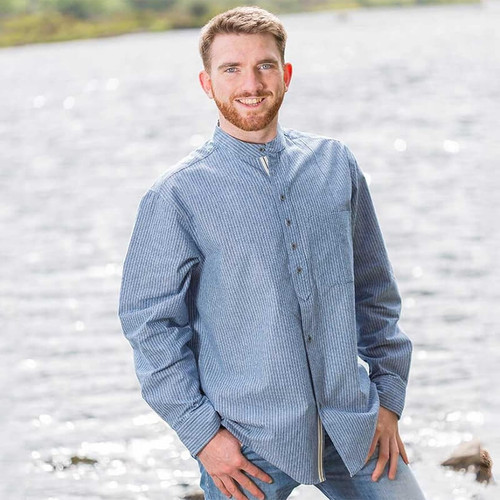LV-VSGFS-VR25 Vintage Irish Grandfather Shirt in Blue Stripes ShamrockGift.com