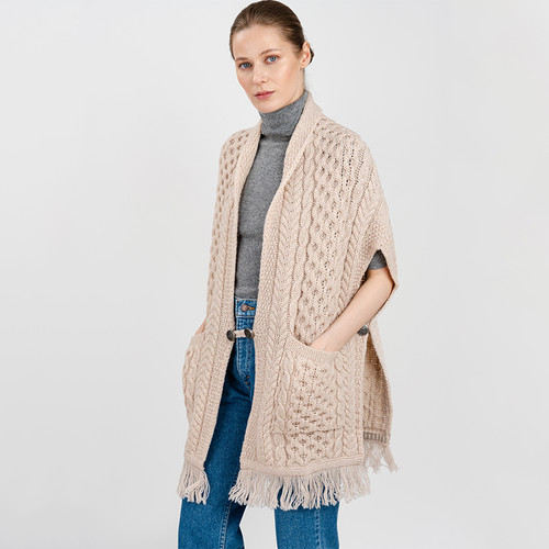 ML104-109 Ladies Irish Cable Pattern Pocket Shawl  Shamrockgift.com