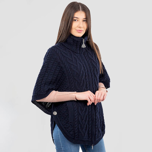 SAOL Funnel Neck Poncho Jacket ML107 Navy ShamrockGift.com