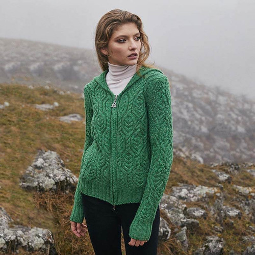 Saol Ladies Double Collar Zipped Cardigan Green ML113 ShamrockGift.com