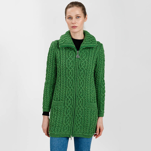 ML114-105 Womens Double Collar Aran Cardigan with Zipper Shamrockgift.com