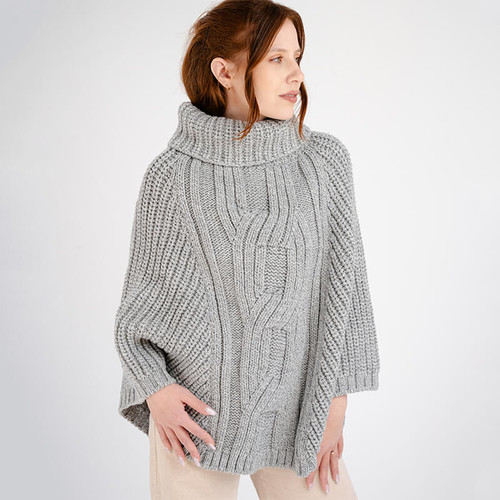 Saol Cable Cowlneck Poncho ML133 Grey Shamrockgift.com