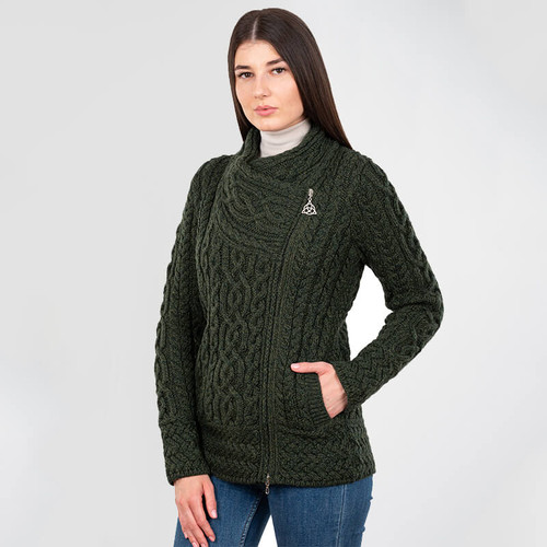 ML136-102 Natural White Color Cable Knit Side Zip Cardigan ShamrockGift.com