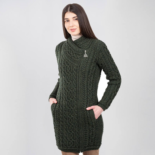 ML143-102 Ladies Merino Asymmetrical Zip Irish Cardigan Studio ShamrockGift.com 