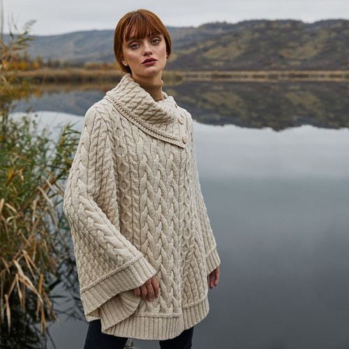 ML169109 Parsnip Irish Wool Heavyweight Front-View Poncho ShamrockGift.com