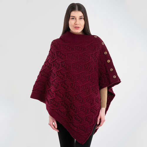 ML 184 108 Wine Red Color Irish Side Buttons Poncho ShamrockGift.com