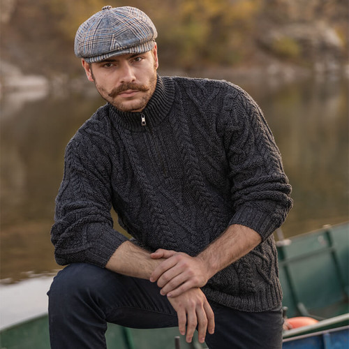 Saol Men's Zip Neck Fisherman Sweater MM204 Charcoal Face Shamrockgift.com