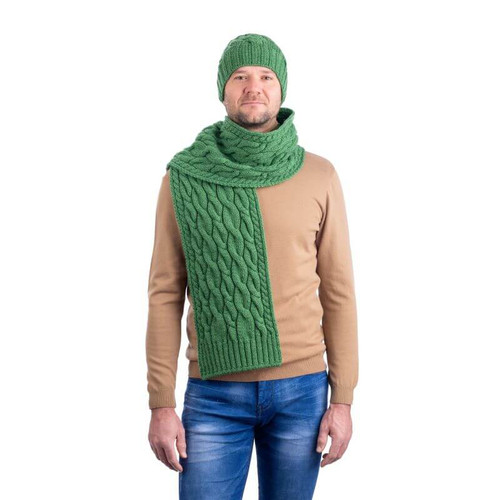 SAOL Super Soft Irish Wool Cable Knit Scarf for Men Green Color MM257 ShamrockGift.com