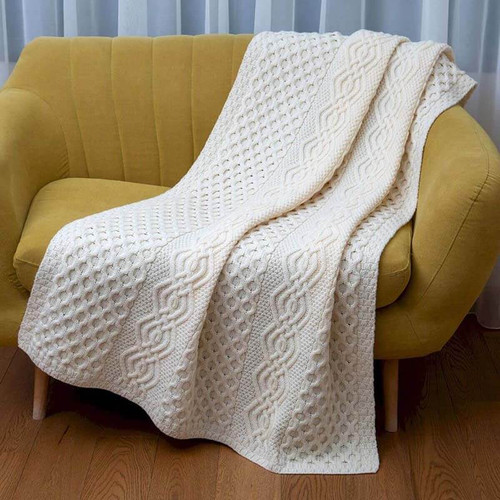 Saol Honeycomb Merino Wool Aran Throw MT101 Natural ShamrockGift.com