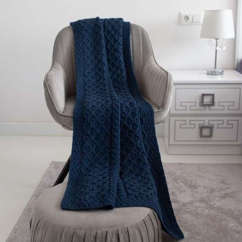 MT125 110 Ocean Blue Soft Merino Wool Irish Blanket Lifestyle ShamrockGift.com