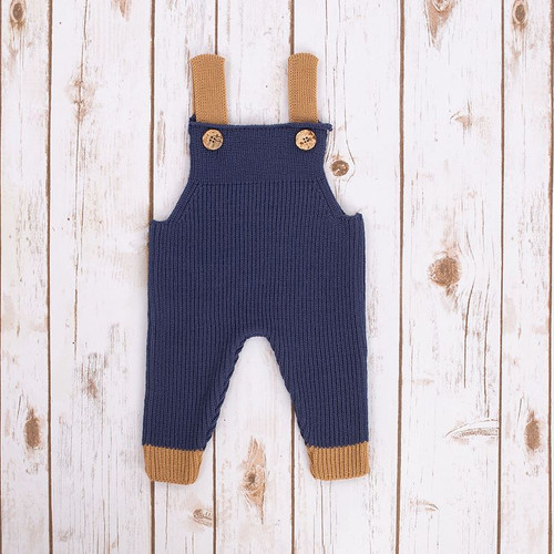 NK201 Baby Knit Overalls Navy+ Brown ShamrockGift.com