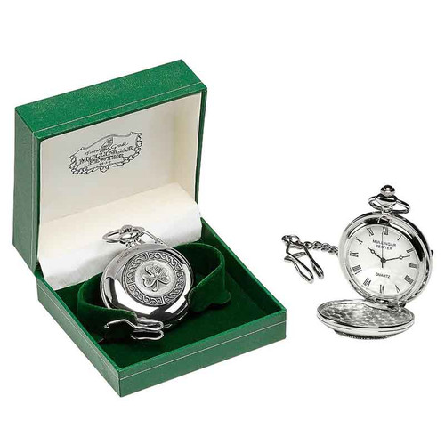 Mullingar Pewter Pocket Watch in Shamrock P246 Shamrock1 ShamrockGift.com