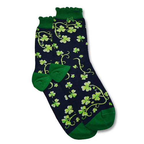 PF7400-OS Ladies Navy Shamrock Bow Socks ShamrockGift.com