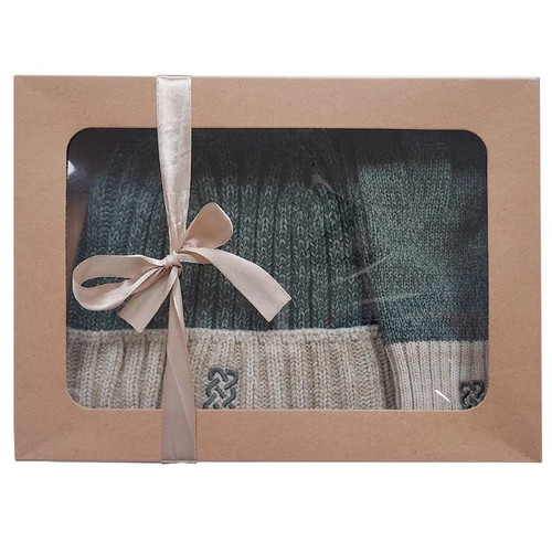Sustainable Knit Hat & Gloves Gift Set in Green Shamrock Gift
