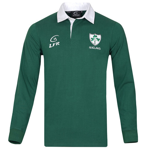 RLSCIE-HunterGreen Green Irieland Rugby Jersey Front View ShamrockGift.com