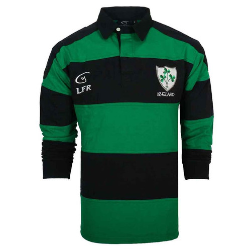 Rugby Shamrock Cotton Longsleeve Striped Shirt Navy Front View ShamrockGift.com