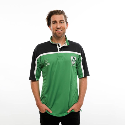RSSHI-KellyGreen Shamrock Breathable Rugby Shirt Front view ShamrockGift.com