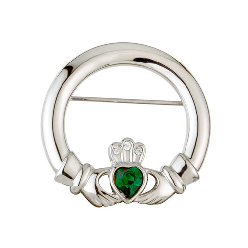 Green Crystal Brooch with Claddagh Shape Design ShamrockGift.com