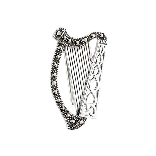 Solvar Sterling Silver Marcasite Harp Brooch S1990 Shamrockgift.com