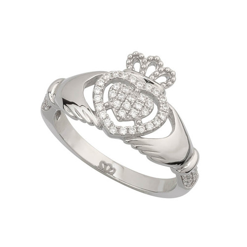 S21017 STERLING SILVER CUBIC ZIRCONIA CLADDAGH RING ShamrockGift.com