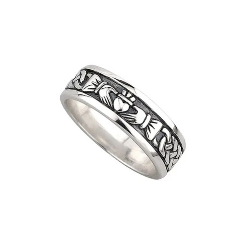 Sterling Silver Gents Oxidised Claddagh Band