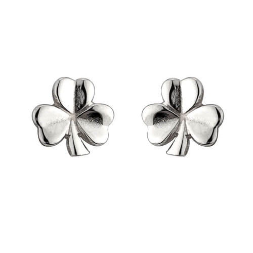 Shiny Sterling Silver Stud Earrings with Shamrock Leaf Shape Design S3094 ShamrockGift.com