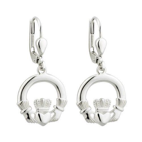 Solvar Sterling Silver Drop Earrings with Claddagh Shape Design S33151 ShamrockGift.com
