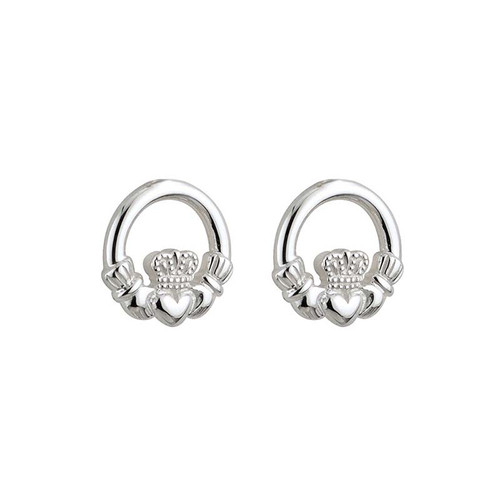 Solvar Sterling Silver Claddagh Shaped Stud Earrings S33196 ShamrockGift.com