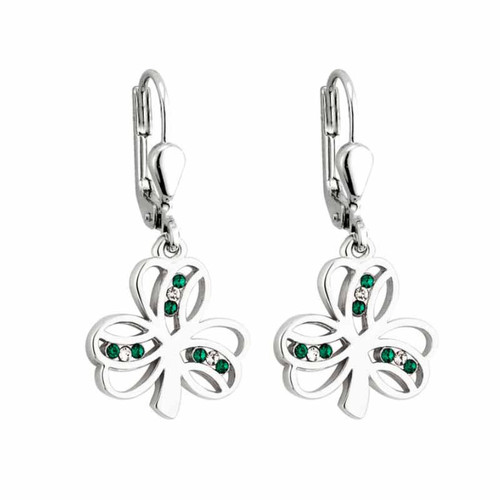 Solvar LUCKY CRYSTAL SHAMROCK DROP EARRINGS S33290 ShamrockGift.com