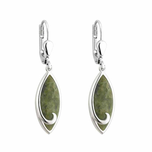 Solvar Rhodium Plated Connemara Marble Droplet Drop Earrings S33412 ShamrockGift.com