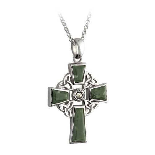 Solvar Silver Connemara Marble Marcasite Cross Pendant S44037 Shamrockgift.com