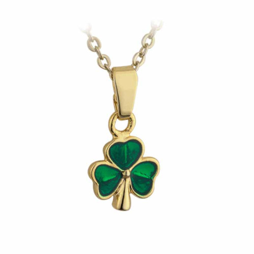 Solvar LUCKY GOLD PLATED TINY ENAMEL SHAMROCK PENDANT S4453 ShamrockGift.com
