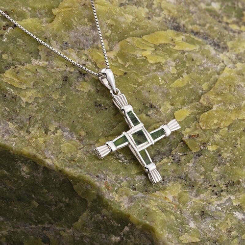 Solvar Silver Connemara Marble St Brigid's Cross Pendant S44703 Shamrockgift.com