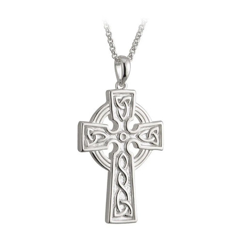 S44787 Sterling Silver Large Double Side Cross Pendant 24 Chain ShamrockGift.com