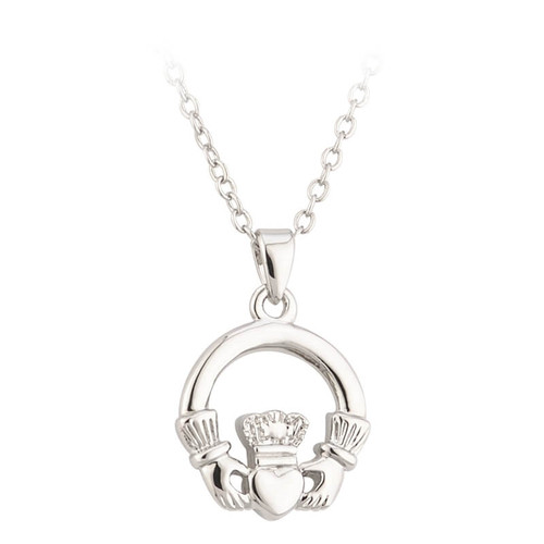 Lucky Rhodium Pendant with Claddagh Design ShamrockGift.com