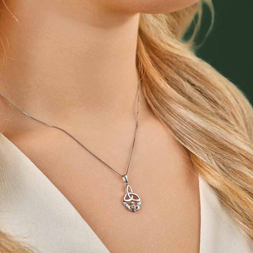 Combined Claddagh Symbol and Celtic Trinity Knot Pendant ShamrockGift.com