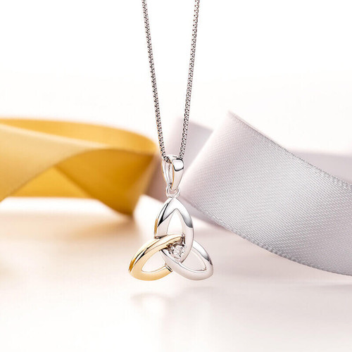 Solvar Silver & 10K Gold Diamond Trinity Knot Pendant S45347 Shamrockgift.com