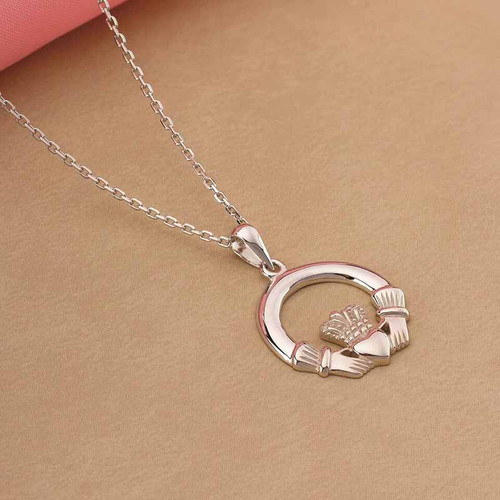 Solvar Sterling Silver Claddagh Necklace S4683 ShamrockGift.com