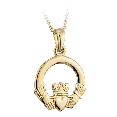 Gold Plated Large Claddagh Shaped Pendant Hanging ShamrockGift.com