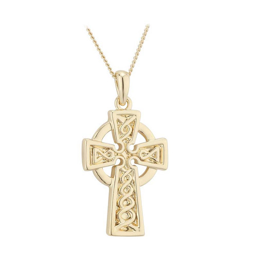 Gold Plated Engraved Pendant with Celtic Cross Design S4895 ShamrockGift.com