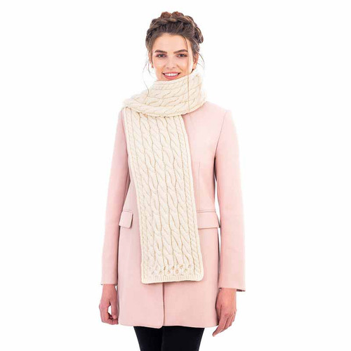 SAOL SuperSoft Merino Cable Scarf Natural SB799 ShamrockGift.com
