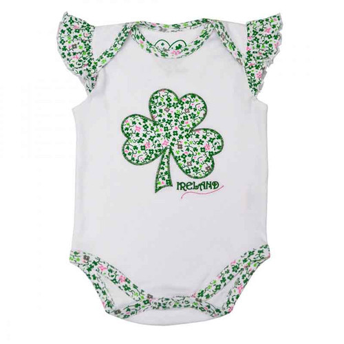 Traditional Craft Limited White Shamrock Applique Baby Vest T7496 ShamrockGift.com