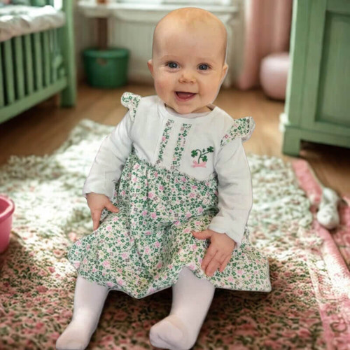 T7498 White Shamrock Kids Long Sleeve Baby Dress ShamrockGift.com